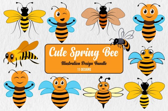 Download Cute Spring Bee Illustration Bundle - Spring Collection