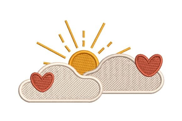 Download Sunny Clouds with Hearts Embroidery Design - Clouds Collection