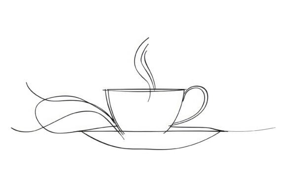 Download Line Drawing Coffee Cup Background Wallp - Coffee Collection