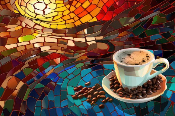 Download Stained Glass Coffee Cup Background Wall - Coffee Collection