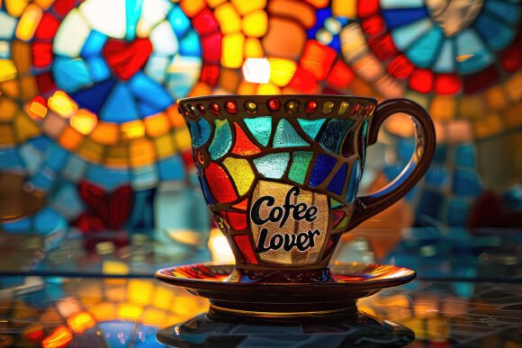 Download Stained Glass Coffee Cup Background Wall - Coffee Collection